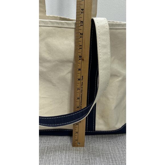 Vtg LL Bean Boat And Tote Canvas Tote Large Base Navy Blue Cream USA 23x13x7 - Picture 7 of 14
